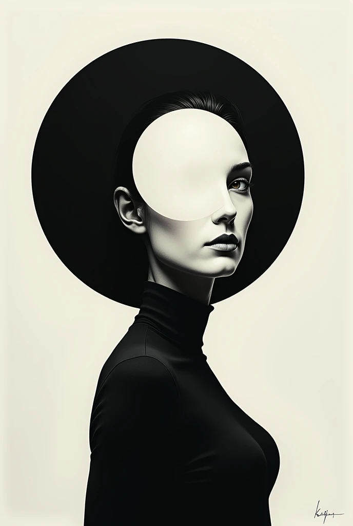 Person without eyes, hair or eyebrows drawn in black and white
