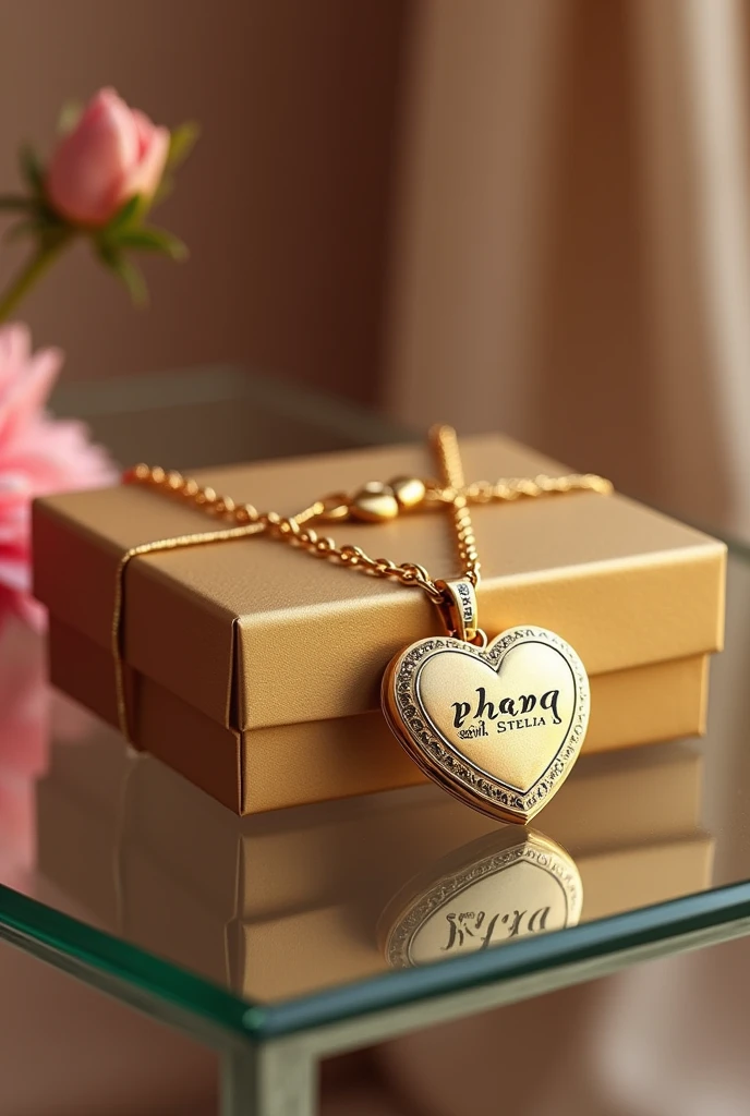 Gold Necklace having i ♥ Mam