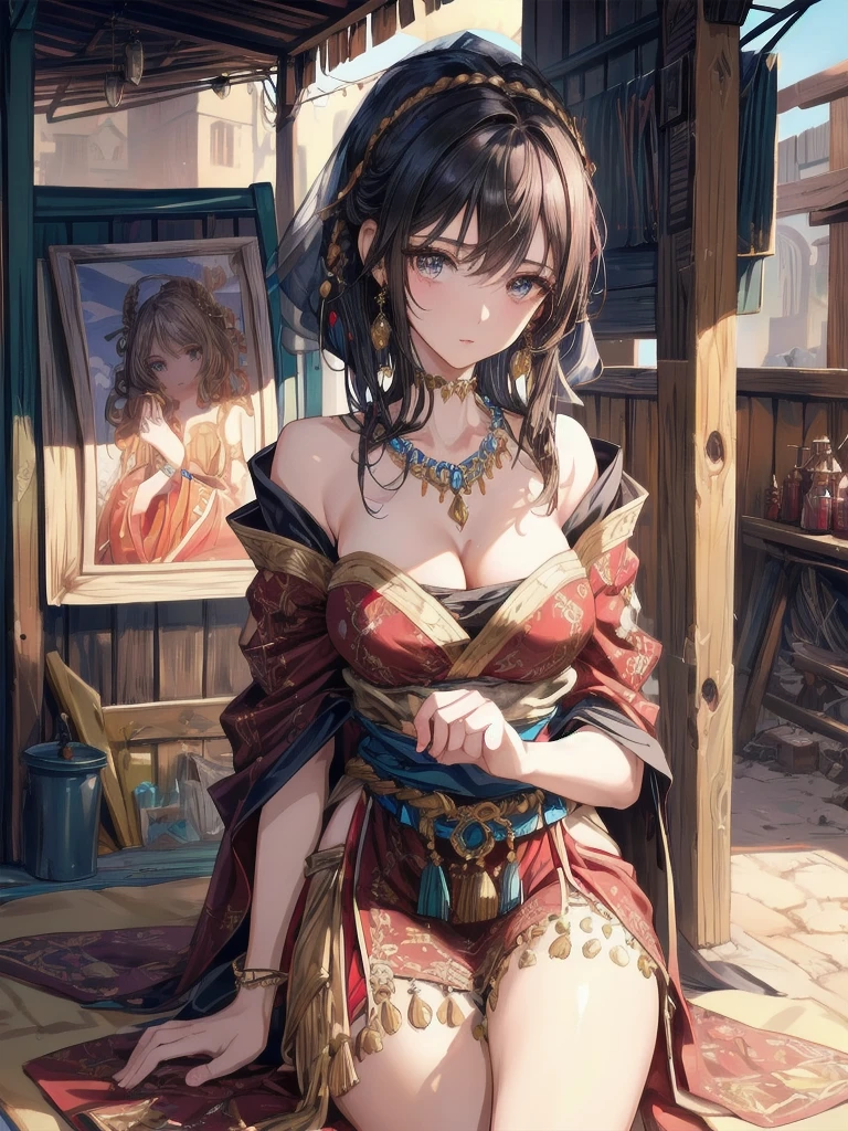 Highest quality, Official Art, masterpiece, Fabric Shading, High resolution, Very detailed, colorful, Best details,(1 Mature Female Wizard,Age 25,Arms tied behind the body,A Severely Torn Wizard&#39;dress),(A female wizard is attacked by three male goblins),A violent goblin in heat,Inside the cave,(weak々Kneeling deeply,Surrender),(Are crying,anger:1.2),(Gorgeous Necklace,jewelry, bracelet)