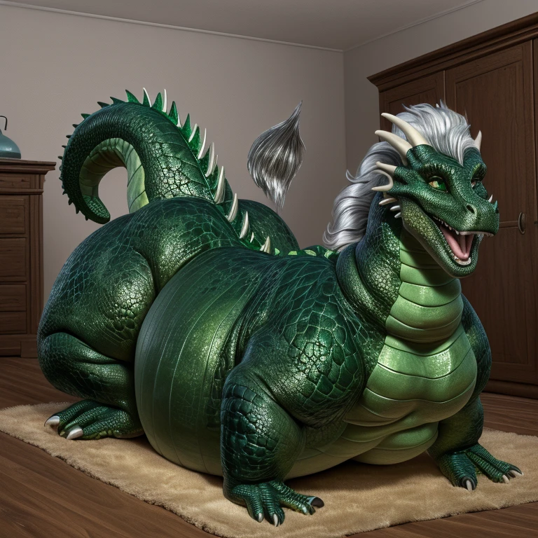 ((((A very obese housewife, housewife facing backwards, Emerald Scales, wild, of four, tail up)))), Dona de casa wild e feroz, Spiny scales all over the body, A shining silver mane, very short legs, Screaming facial expression, Woman&#39;s face enjoying, Body back, Reptile eyes, Longitudinal students, A body covered in a lot of fat, Abnormally obese head, Too much fat in the neck, A belly so obese it covers the floor, fat gap, Abdomen swollen enough to touch the floor, A huge, abdomen swollen like a mountain, Abnormally fat arms, Flabby and overweight legs, A body that seems crushed by a huge abdomen, A body that fills the screen, rubble bottom, posição of four, Wet scales all over the body, soaked, ((((wild, Rear view, duo, Doggy style, anal, from behind, Standing, <xml><input>POV</input></xml>, hyper penis, sperm dripping))))