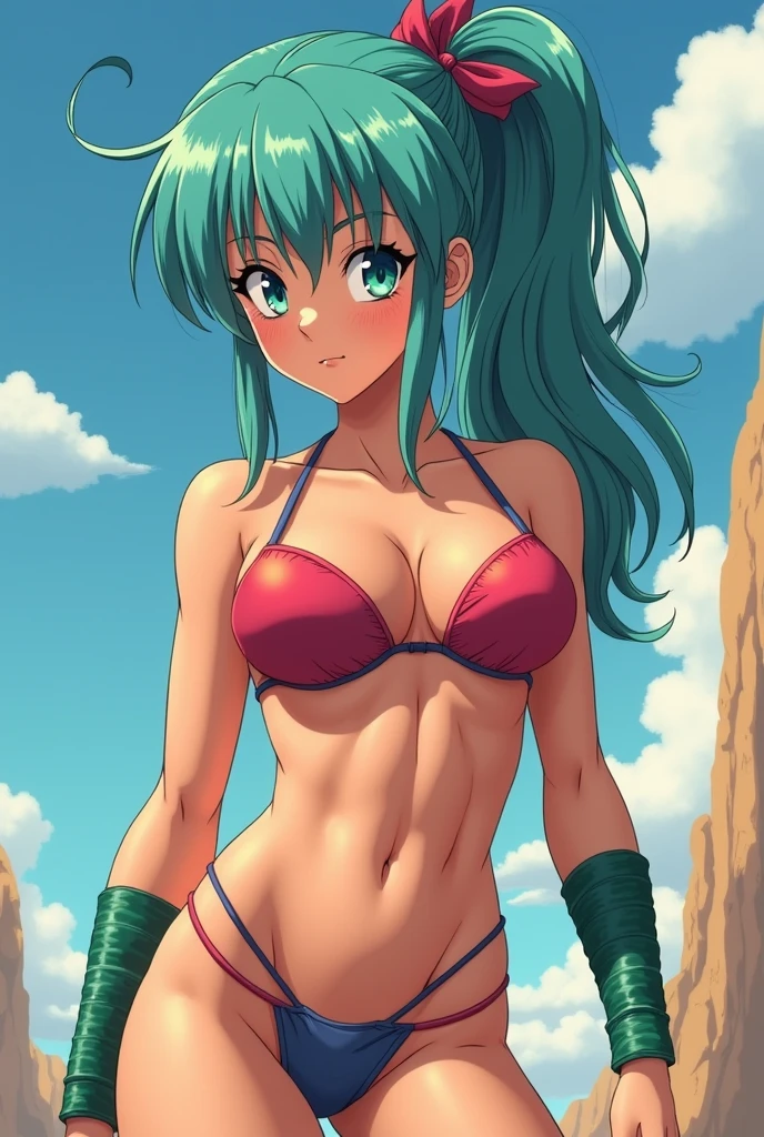 Draw the bikini Bulma in the style of Masashi Kishimoto --auto --s2