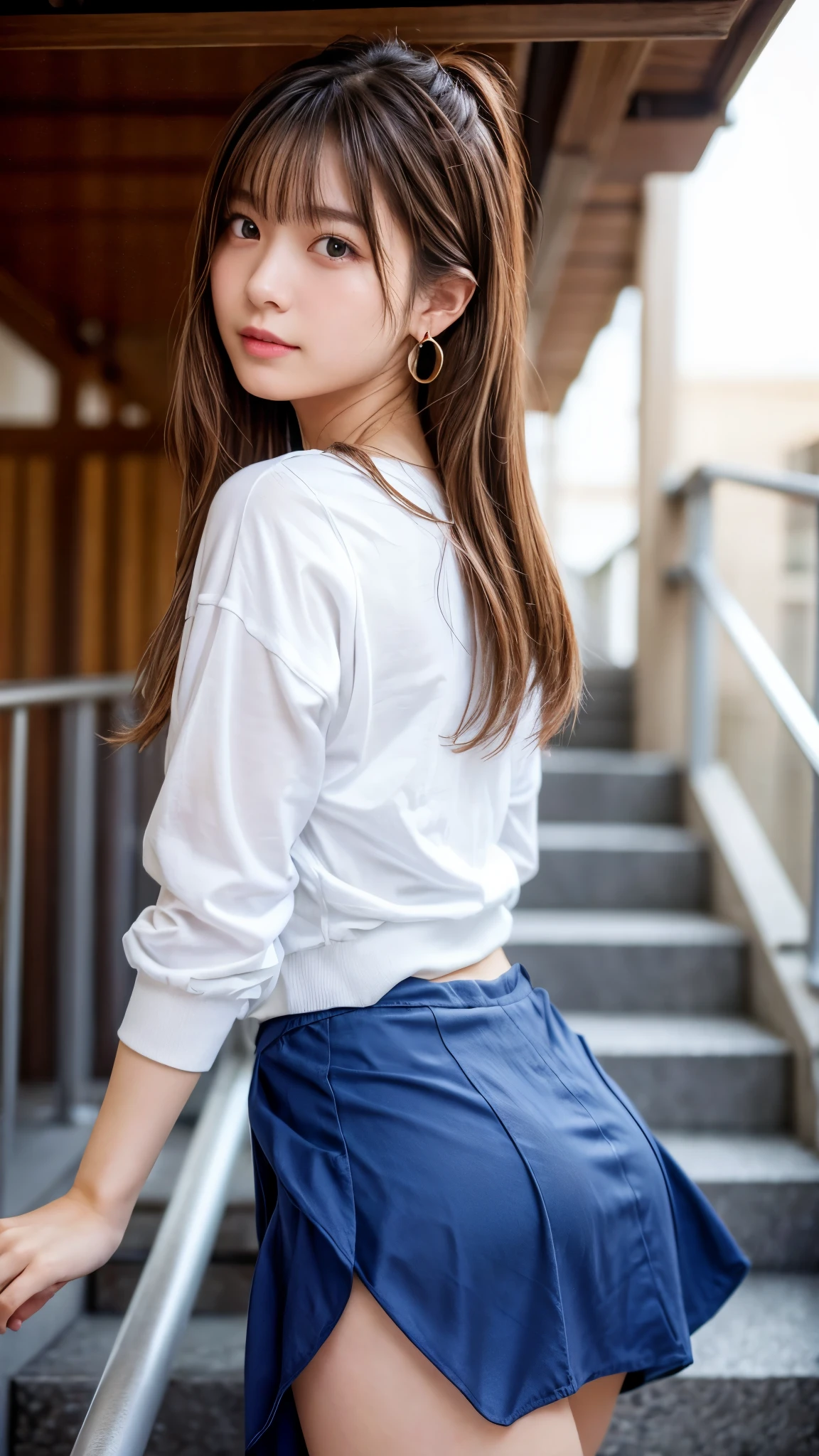 ((top-quality、8K、masterpiece:1.3))、foco nítido:1.2、Beautiful Women in Perfect Style:1.4、Slender Abs:1.2、((dark brown hair、Colossal tits:1.2))、(natural soft light、City Street:1.1)、Highly detailed facial and skin texture、A detailed eye、二重まぶた、Sexy schoolgirl in miniskirt sailor suit、A slight smil,Facing backwards,Wearing T-back panties,Sexy ass visible