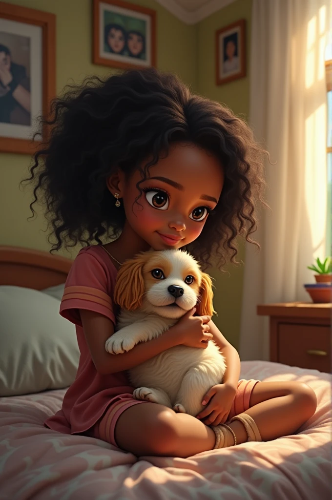 Two pony hair Black girl baby with dog 

