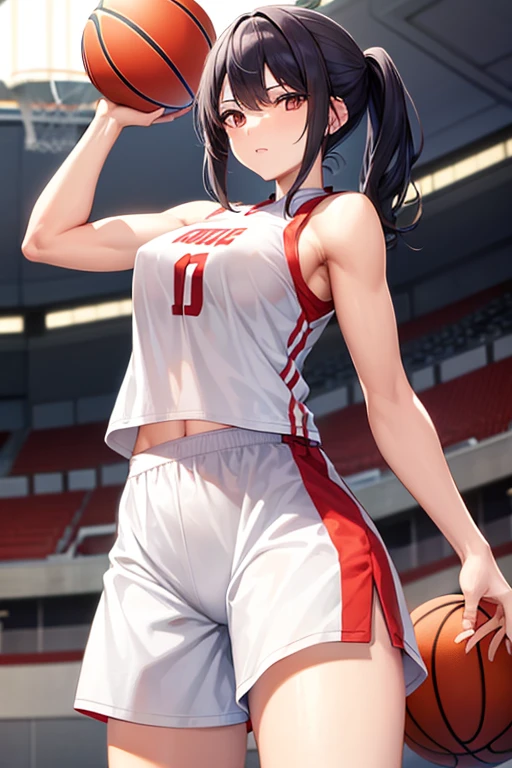 (top-quality、in 8K、32K、masterpiece、nffsw、超A high resolution、Impresionismo、Photorealsitic:1.2)、Full body, from behind, Inside the gymnasium、Volleyball Court、beauitful face、blurry backround、16-year-old beautiful girl、shinny skin、bob cuts、Beautiful black hair、Red Eyes、(Hachimaki:1.2)、Volleyball Uniforms、Curve、dynamicposes、jump、