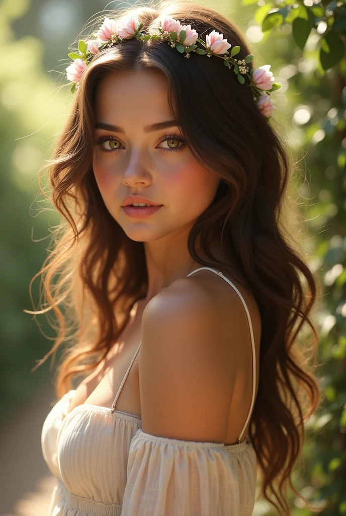 bellissima, 1girl, a woman with flowered hair and a floral crown,At the Moonlit Haven within the Enigmatic Dream Forest,Photo by Hasselblad X1D-50c with 18-55mm STM lens ultra intricate details and textures 16k maximum resolution possible 600dpi,elegant highly detailed digital painting artstation concept art smooth sharp focus,Ilford FP4 125,short lighting