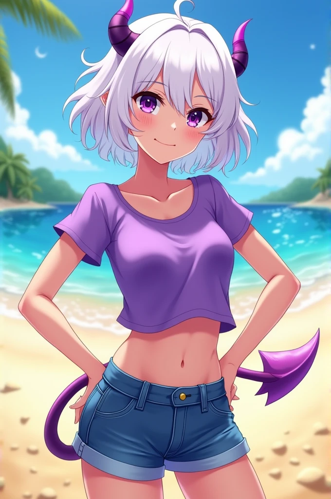 Anime girl in a bikini with a snake tail on the beach, realistic bikini, is wearing a swimsuit, ecchi anime style, swimsuit, monokini, seductive anime girl, on the beach, blue bikini, bikini, juri misaki, swimsuit, small curvy loli, in a bikini, adult animation shaded cel, cel shaded anime, nami one piece, 4k, super detailed