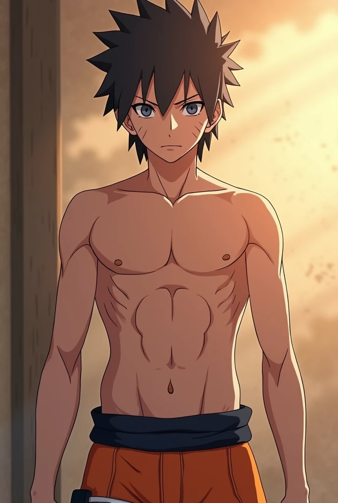 1boy, 1solo, black hair, short hair, brown eyes, hair between eyes, ash ketchum, shirtless, boxers, taking off boxers, he's pulling his boxers down showing his crotch, prominent erection, undressing, orgasm, groans, chest hair, male focus, watching at the viewer