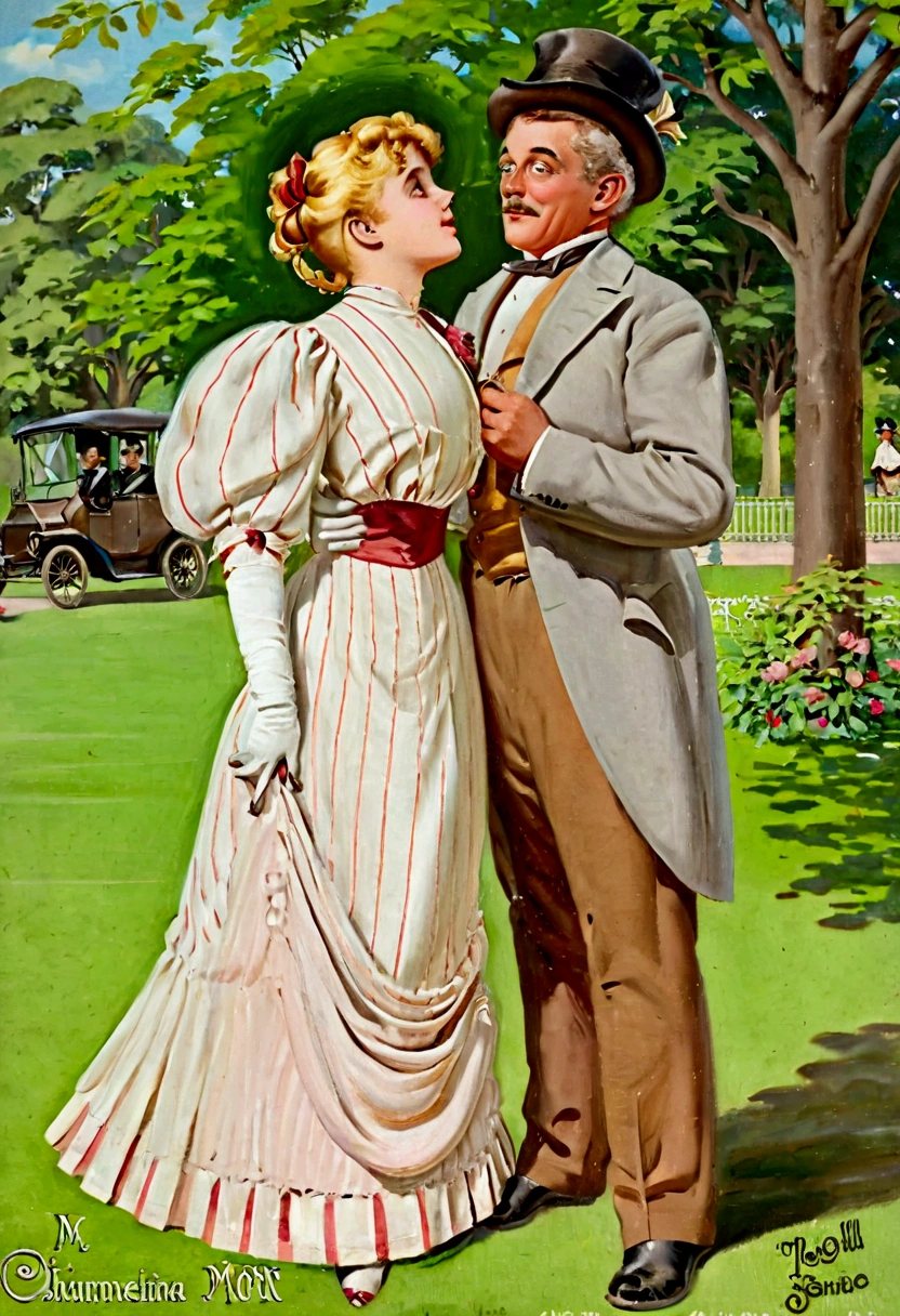 masterpiece, small size head, pinup, Stunning Blonde lady, pale skin, blue eyes,1940s hairstyle, stunning, smile,wearing white royal dress, black pantyhose ,red stilettos , she wear diamond jewels,thick calves, thick legs , big ass. She is kissing an african farmer man in an african poor Town.