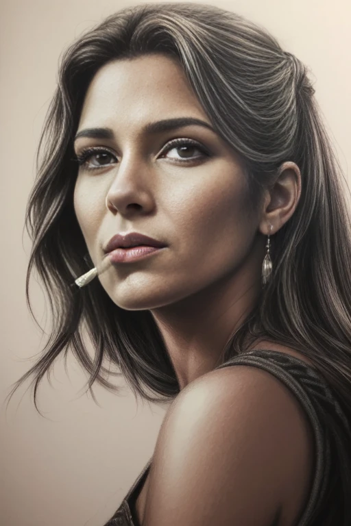 a close up of a drawing of a woman smoking a cigarette, ✏️🎨, by Ric Nagualero, solo portrait 🎨🖌️, official fan art, instagram art, sketched, dayer diego artwork, chicano airbrush art, scetch, high quality scan, by Randy Vargas, sketch art, faded drawing, art on instagram