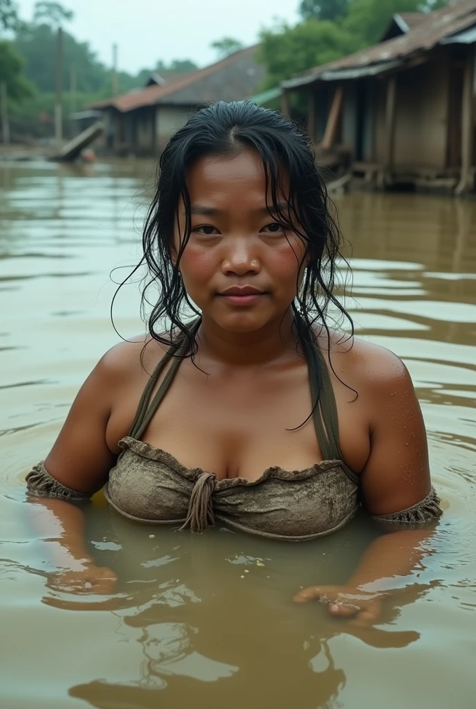 pretty asian girl, topless and naked, ((covered in faeces, shit, poo)). faeces. sweat wet skin shiny skin.