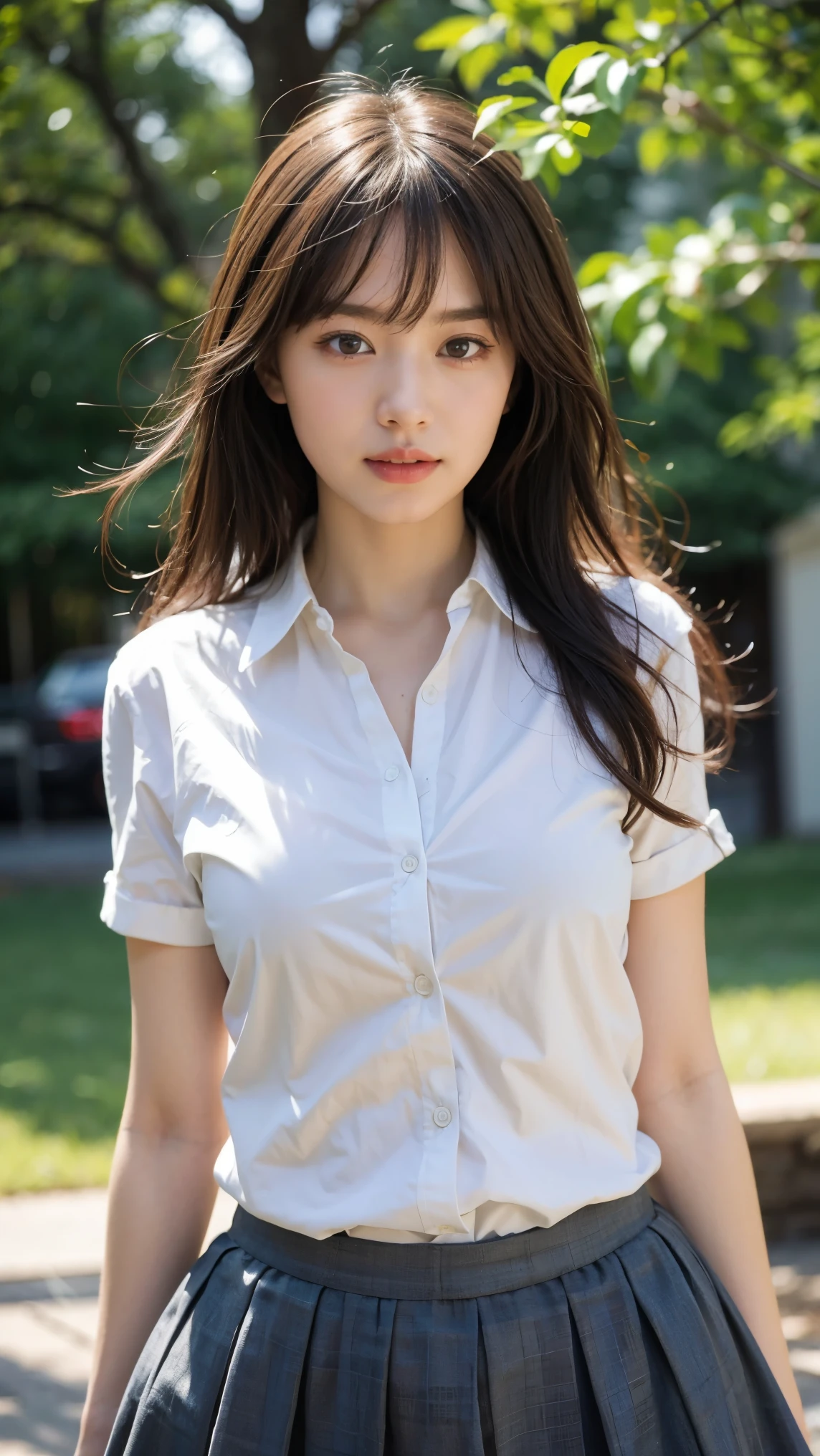 ((Extremely precise and accurate anatomy)), (((Low angle shooting、Looking into the camera:1.22,Leaning forward、Open shirt、No underwear)))、(((8k、Highest quality、masterpiece、Ultra-high resolution)))、(Realistic:1.4)、RAW Photos、(Realistic skin texture:1.3)、(Film Grain:1.1)、((Are standing、Skirt flutters in strong winds、Under the skirt、Do not bend your legs、Don'don't bend your knees、Spread your thighs、Beachside、))、One Girl、Beautiful and detailed eyes and face、masterpiece、Highest quality、close、thin、Japanese Uniform、dynamic、barefoot、Various poses、
