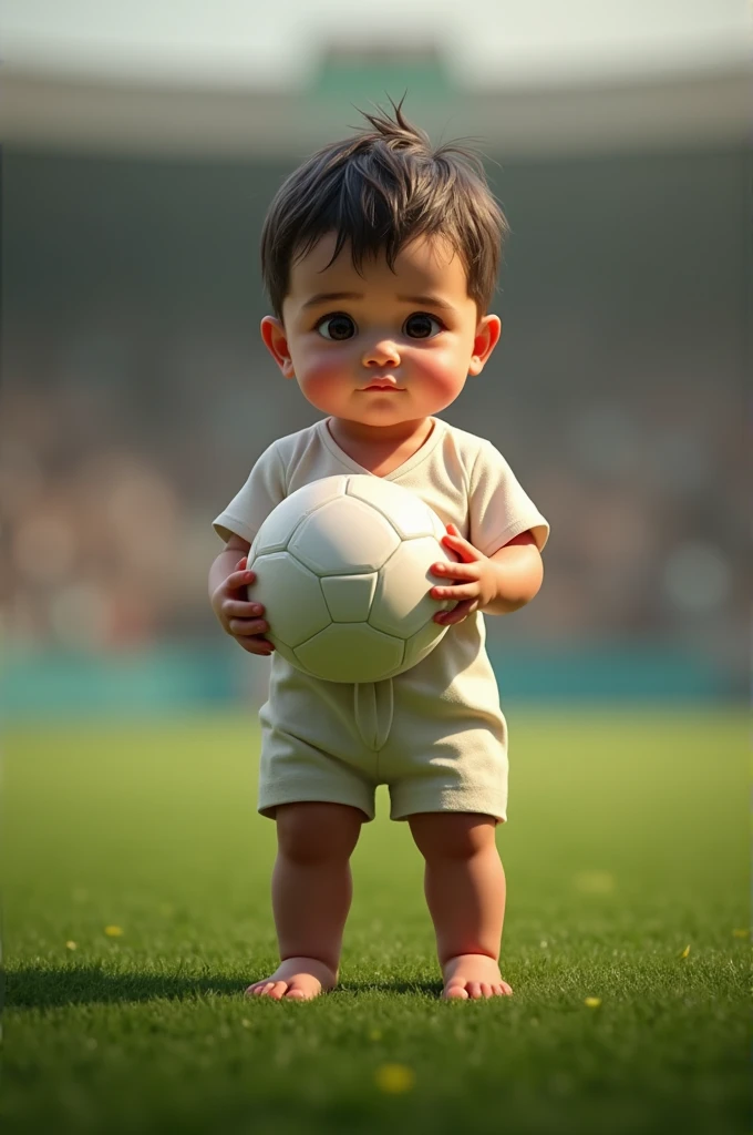 (chibi)，masterpiece，Best quality，Original，Official Art，whole body，Realistic cute children，big eyes，Sit and play with the ball，grassland，Wearing a vest，Black pants and black shoes，Fashion trend，Kanikaron style hairstyle，Product Perspective，Detailed facial details，Perfect face，Clarity，Trendy Art，sharp detailed face，Neon light，Background blur，Cartoon shading, , 1fkxc1