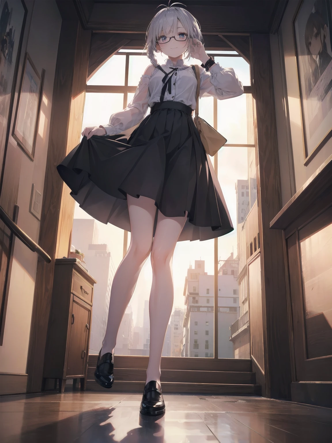 Realistic, 1girl, white hair, purple eyes, glowing eyes, cut top, skirt, black pantyhose, open lips, blush, masturbation, night, flowers, sun, sunlight,