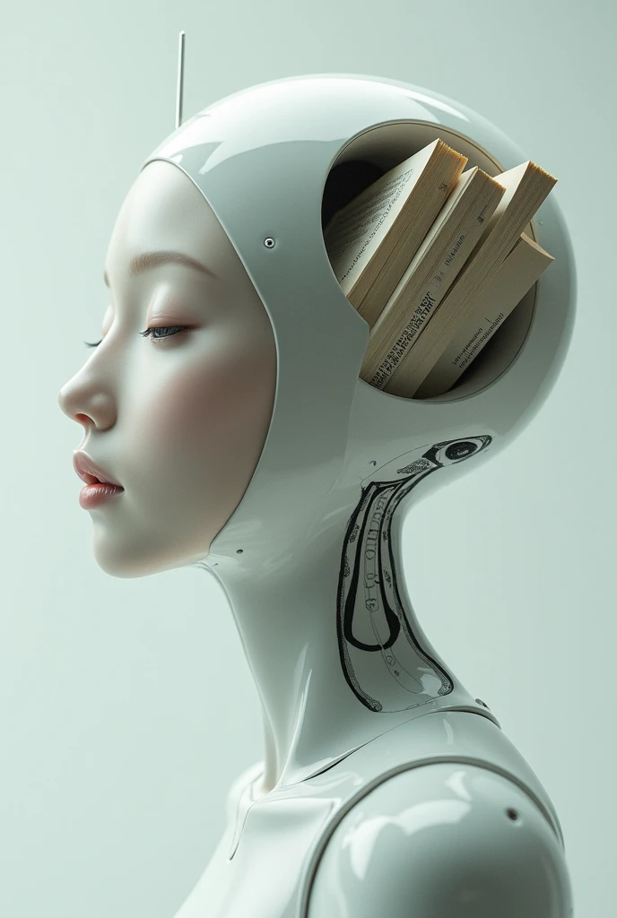 Make a right-sided female robot rotating a book reading
