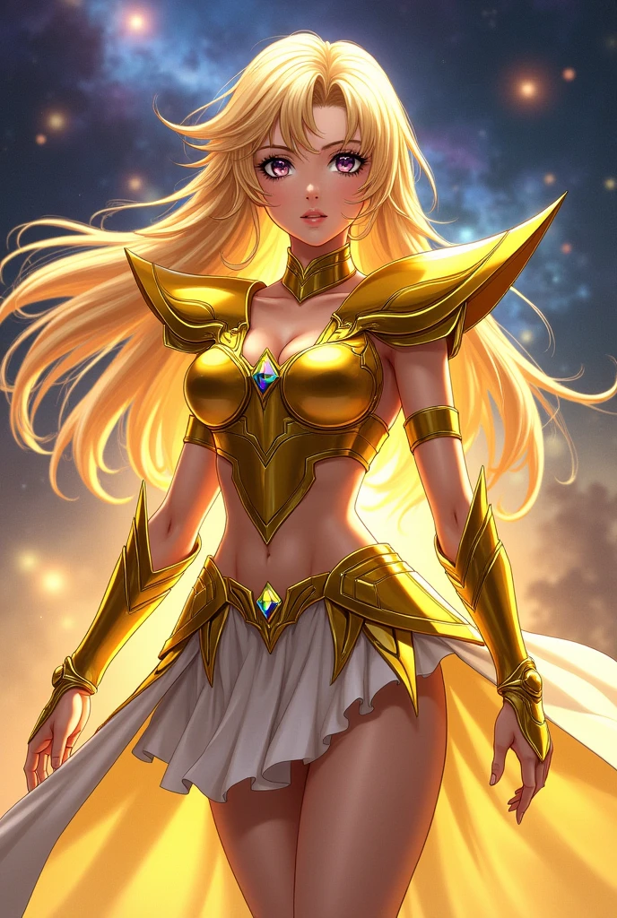 masterpiece, best quality, high quality, SheRaQuiron character, panties, (pink nipples:1.2), white robe, golden armor, looking back, glowing sword