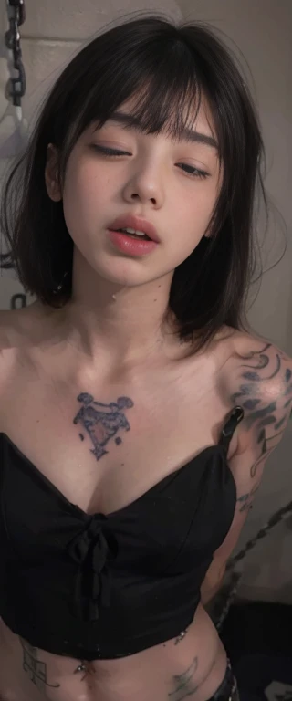 man holding woman's face, arafed woman with tattoos on her body and a man with a tattoo on his chest, billie eilish, hands on face, with tattoos, overlord billie eilish, petra collins and mc. escher, she looks like a mix of grimes, arms covered in gang tattoo, 👅 👅, looks like a mix of grimes, björk, joy red velvet