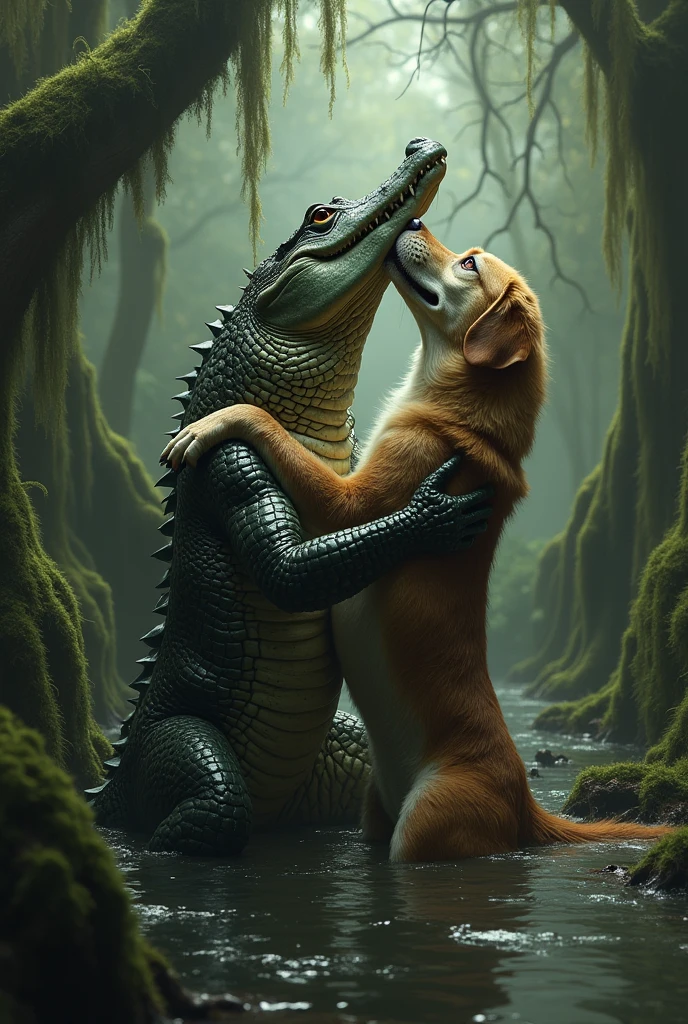 a large alligator is fucking a small dog cub on a riverbed, river, forest, feral, animal penis, tapering penis, (((duo, anal sex, anal penetration, size difference, ridiculous fit, large penetration, big penis, chair position, urine, stomach bulge, deep penetration, hyper stomach bulge, hyper penetration, prolapsed anus, hyper threading, in mouth, oral, all the way through, tapering penis protruding from mouth, side view)))