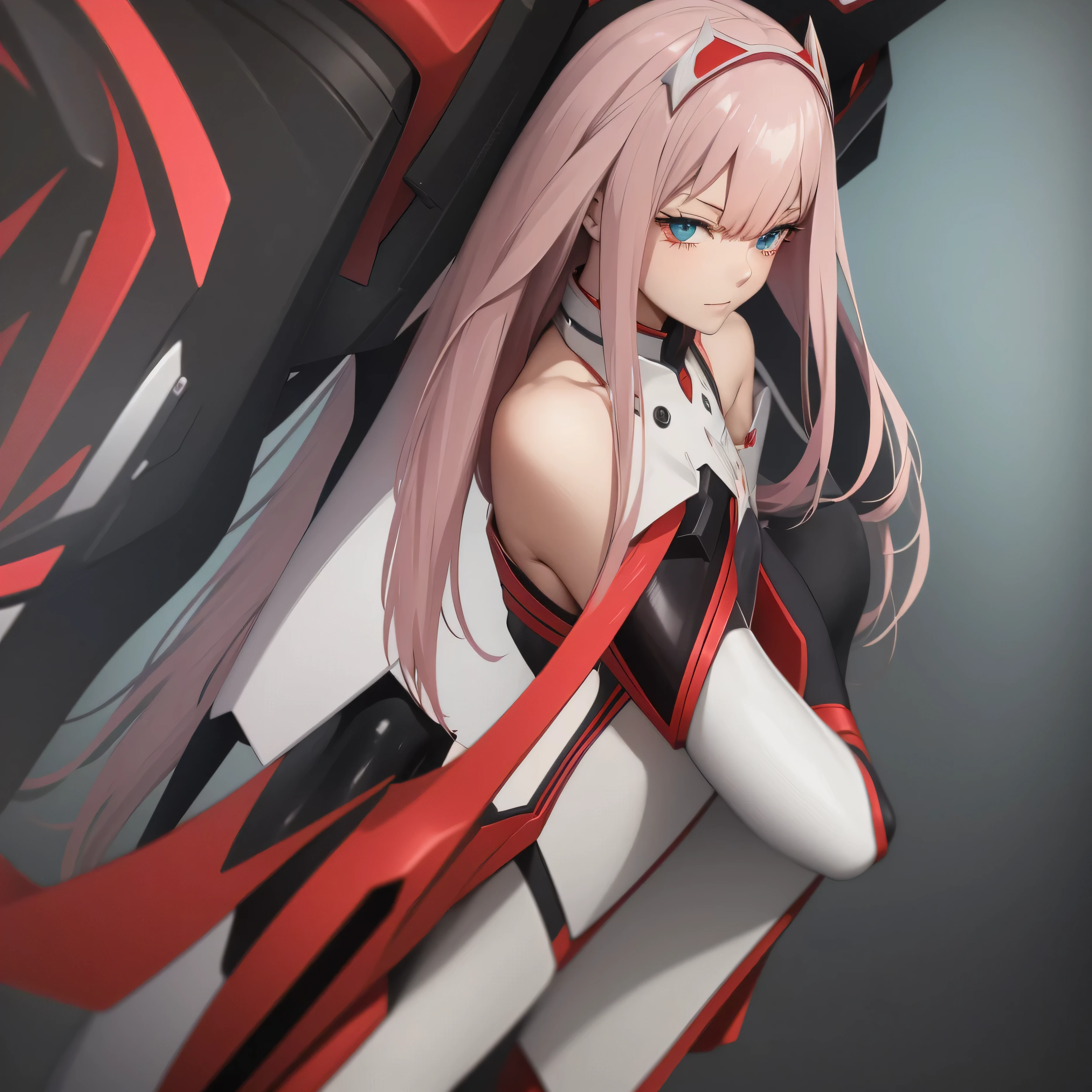 Menina anime com cabelo rosa, anime Darling in the Franxx, Zero two, reisen udongein inaba, Gapmoe Yander, Yandere, Mirai Nikki, com o dedo indicador na boca, ( ( ( garota sexy ) ) ), 2D!, Humanoid pink female girl.