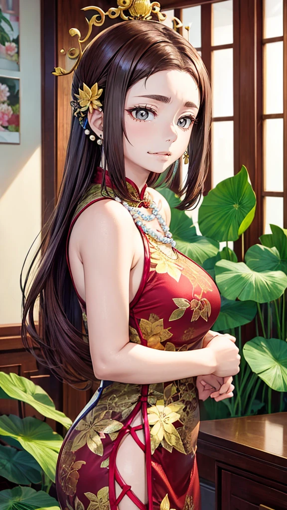 anegasaki nene、Shiny brown hair, Shoulder-length hair (Beautiful brown eyes、Sparkling eyes, Fine grain)、smile、Ultra-detailed eyes、Highly detailed face, Highly detailed eyes,



Beautiful woman, city,(Sleeveless cheongsam mini dress),  (Gold embroidery thread), Outdoor Chinese House, 軽いsmile, ((Beautiful Hair)), A little blush, ~ side, (chest), Line art, Scan Painting Art, Colored pencil art, (hand drawn art), 