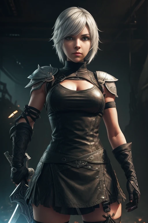 a woman with a sword and a sword in her hand, riven, riven from league of legends, 2b, 2 b, cyborg - girl with silver hair, nier inspired, tifa lockhart with white hair, nier : automata inspired, nier:automata inspired, fighting game character, 2b from nier automata, 2 b from nier automata