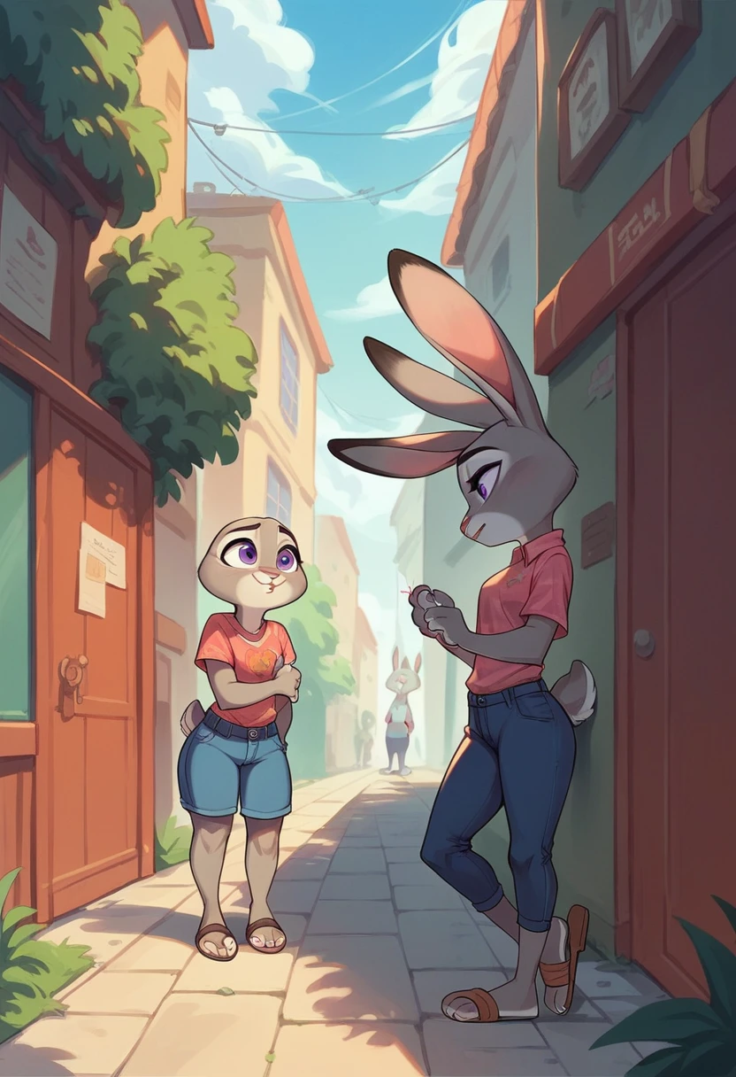 By chelodoy, 2 young girls, Judy Hopps, upskirt, thong panties, pussy_floss, pulling panties, standing, looking at the viewer, erect nipples , pussy juice, in the bus 