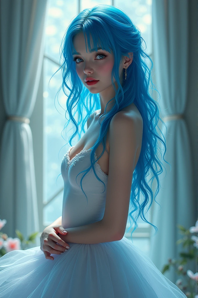 emily, corpse bride at 18 years old nude at the bed, open legs, pubic hair, blue hair,