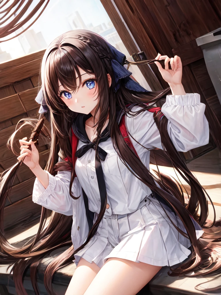 masterpiece, best quality, <lora:mtf-000004:1>, M14, holding hair, closed eyes, closed mouth, solo,