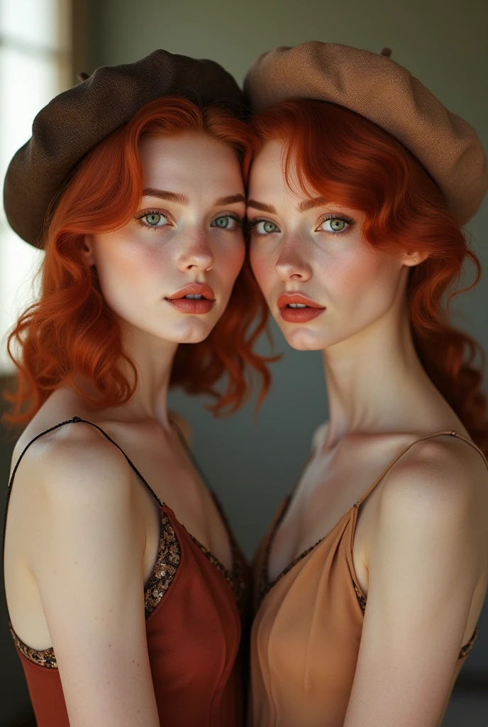 MODELSHOOT STYLE
DREAMLIKEART
POSTAPOCALYPSE
ANALOG STYLE
CYBORGDIFFUSION
(two womans) 30s (freckles:0.8), wavy redhead 1950s styled and blonde with pixie cut, kissing, lips, smile, sensual, photograph hairstyle pixie, black unbuttoned blouse, highly detailed face, sharp focus, bright eyes
