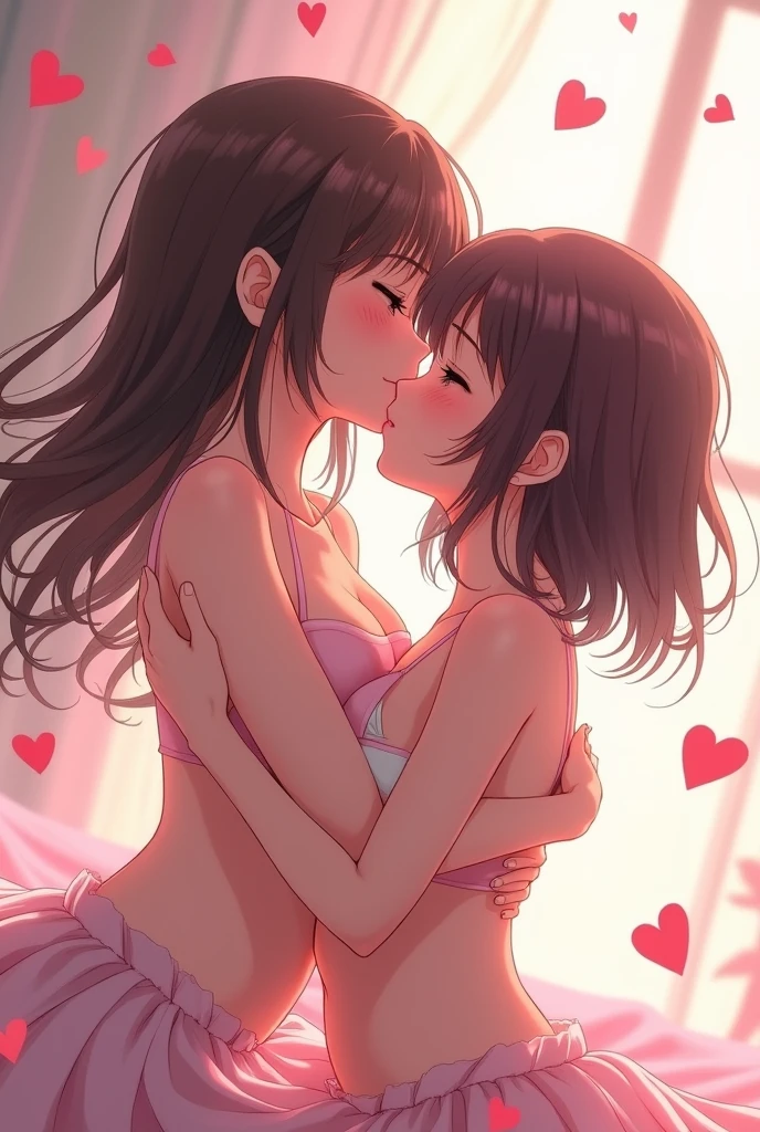 Two  girls，angry look，equivalent height，In the classroom，black hair，Facing each other and staring，hug each other，The two bodies are close to each other，kiss、Picture of two people、Holding hands and facing each other、Photograph of two people facing each other、Push each other、Stick your boobs and boobs together、,best quality,1 girl,kiss_TongueTongue,,Tongue、two girls、lick together、Girls facing each other、抱き合いながらkiss、huge boobs、向かい合ってkiss、hug each other、skinny jeans、floral bra