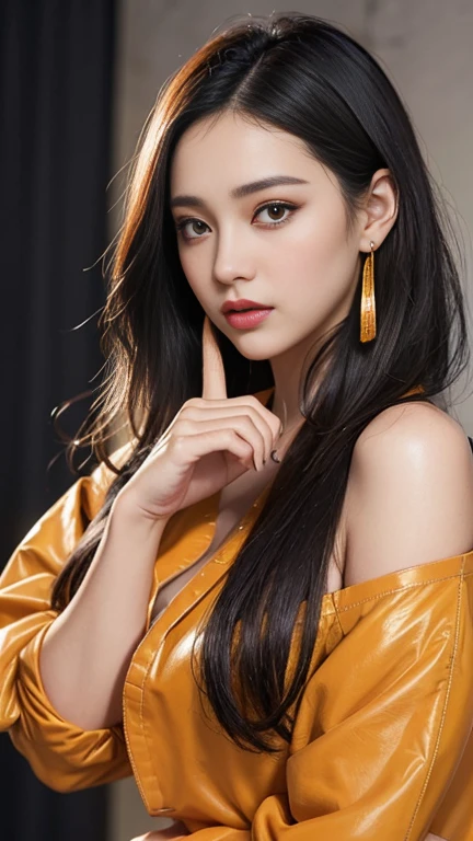 Girl in her 30s wearing a yellow salwar suit with long black hair, a beautiful and detailed face, round black detailed eyes, a slim figure, medium-sized breasts, a joyful expression, and smooth lighting.