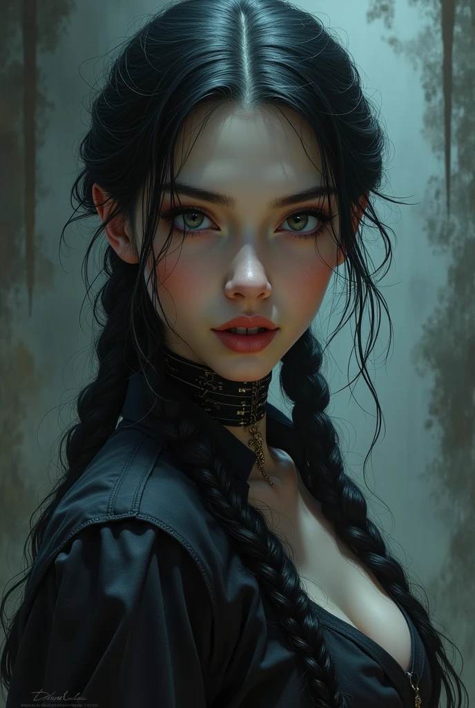 (best qualityer, hyperdetailed photograph:1.2), breasts, face and more is visible,beautiful lady, freckles, gothic dark makeup, smooth light, huge perfect breast,head and chest portrait, cover, (detailed gorgeous face, skin texture detail, ultra-detailed body:1.1) Sexy Vampire girl,
