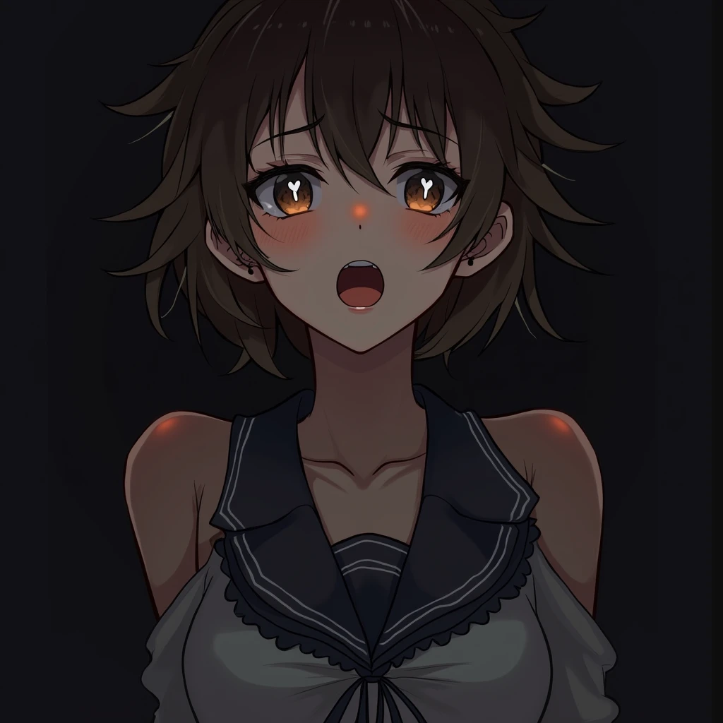 Highest quality, masterpiece, 4K, Highly detailed face, Highly detailed skin, Highly detailed wallpaper, Japanese anime, Second Dimension, Fine skin, Very beautiful cleavage, NSFW, Baby Face, whole body, One girl, Embarrassed face, On the bed, Bob Hairstyle, Brown Hair, Detective Conan, Haibara Ai, Shelley, Sweaty, Adult appearance, Cosplay, Mine system, mini skirt, Eyes are hearts, Seducing a man, Spread your legs in an M shape