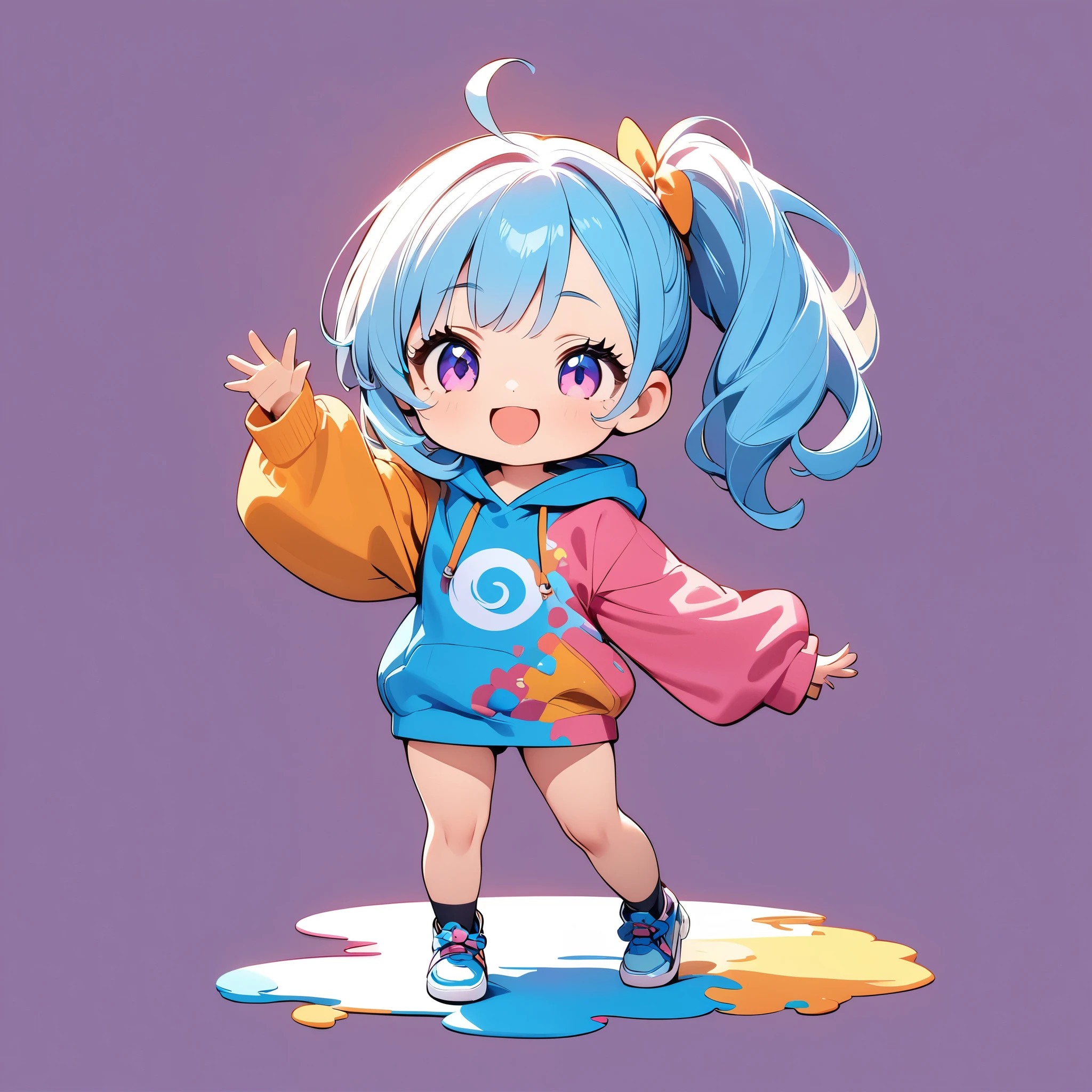 ((Chibi character)), sticker, intense heat, sunny day, sweaty, hot, girl, lolita, lady pose, full body, deformed, chibi character, t-shirt design
