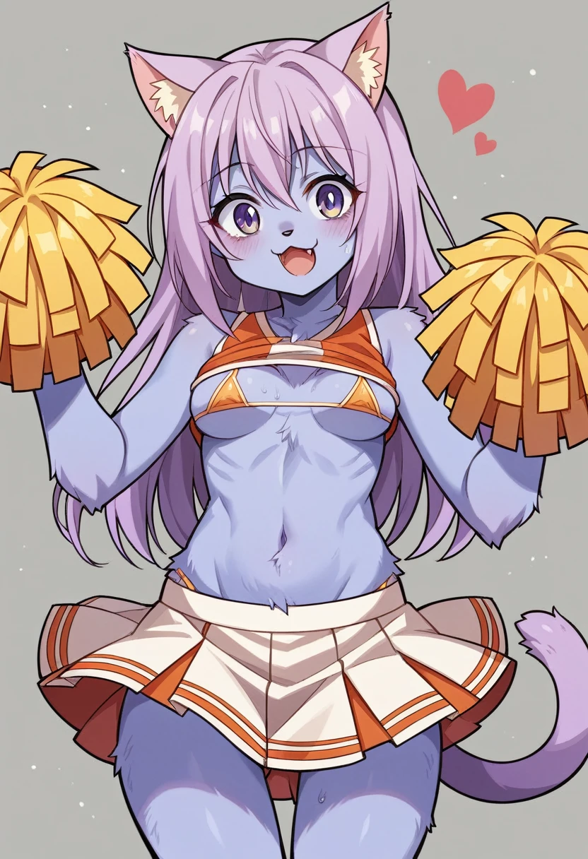 dragon, purple hair, (Beige dragon horns), Cyan eyes, scale, paws with claws, Orange spread wings, orange ponytail with purple hair at the tip, anthro, Average Breasts, Hairstyle high, dragon head, naked body, Dancing, stadium, Upskirt, topic, Cheerleading, Support group, Upskirt, bukkake,  sperm, covered with sperm