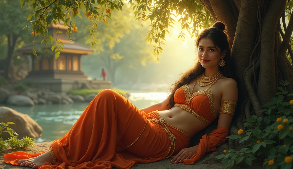 ((( by artist Raja Ravi Varma ))), Nair Lady taking bath in a water falls, see through dress, licking lips, (big boobs:1.2), deep cleavage, wearing thin red lace see-through, red lips, seductive gaze, posing provocatively, innocently, make love with girl real photo volumetric lighting, photo-realistic, ultra detailed, best quality, Realistic, 8K, ultra-detailed, Unreal Engine, midjourney art style