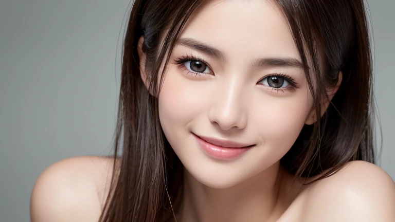 (((32k,high details,high detail、masterpiece,attention to detail,alone))),(naked),Raw photo & realistic atmosphere,beautiful dark blue eyes,detailed mouth,glossy lips,thin eyebrows,fine eyes、Soft white skin that shines in every detail、sheの深い黒い目はとても美しいです,lip details、very beautiful face,very well-shaped face、lifelike face,shining beautiful lips,beautiful eyebrows,infinite reality, Realistic young gravure idol,she'she'she'she'she'she'very cute woman , young gravure idol, young gravure idol, Very beautiful and cute 22 years old beautiful girl,incredibly beautiful and classy,22 years old beautiful girl,natural soft light,(shiny hair,,Beautiful and kind eyes:1.5),gentle smile,well-shaped chest,medium long hair,tie hair,beautiful posture,no makeup,think ahead,