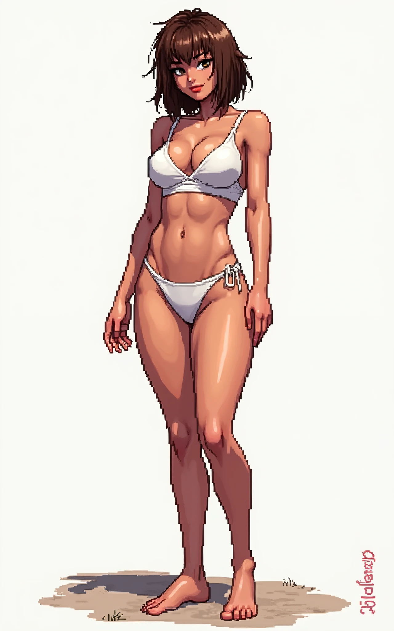 Frontal nude girl in pixels, side and back. A 30x90