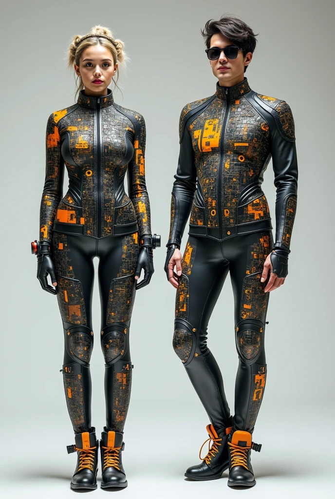 Ultra-realistic and ultra-detailed 8k RAW photos, realistic cyberpunk elements, best image quality, ultra-high resolution, detailed mechanical body, long black hair, white workplace suit skirt, big breasts, seductive female man,
