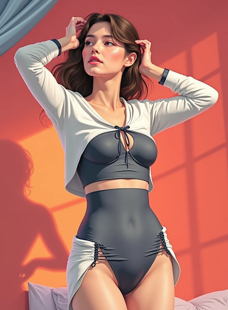 (((8k, RAW Photo, Best Quality, Masterpiece: 1.4))), Ultra High Resolution, Ultra Detailed, Illustration, bedroom setting), (Vanellope von Schweetz) , (black hair), (short stack, short height, small height, short stature), sexy maid outfit, hot female, (1 female), (F-cup breasts)