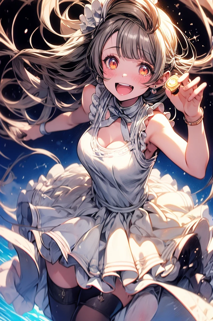 Minami Kotori,Live,Sing a song,Tears of joy,microphone,Open your arms,fun,Penlight,背景にPenlight,One girl, Mined water, love live!, Pastel colors, Twin tails, Maid, Large Breasts,happy,retirement,bright,Light masterpiece, Best Quality, up to date, so beautiful, Absurd, The absolute solution, Super detailed, 8k, Ultra-fine illustrations, Very exquisite beautiful face and eyes, Perfect Anatomy, Professional Lighting