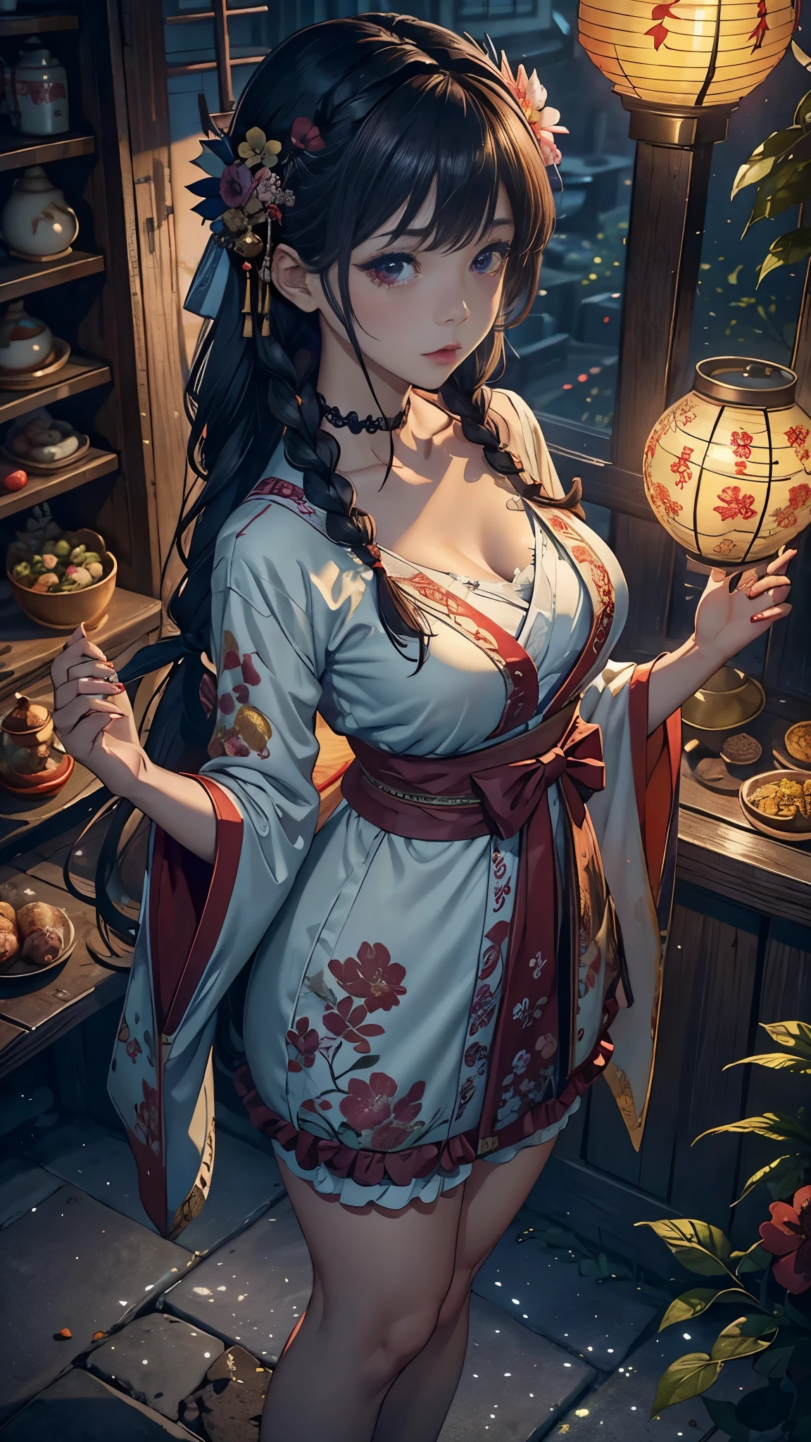 (best quality,4k,8k,highres,masterpiece:1.2),ultra-detailed,(realistic,photorealistic,photo-realistic:1.37),beautiful young Japanese woman turning into a lustful shewolf, (Werewolf), hidden in Buddhist temple,traditional Japanese architecture,peaceful atmosphere,majestic interior,soft tatami mats,fragrance of incense sticks,soft natural light filtering through paper sliding doors,serene Zen garden,stone lanterns casting gentle glow,cherry blossom tree in full bloom,butterfly resting on woman's shoulder,tranquil meditation corner,flickering candles,whispering winds,stunning traditional kimono with intricate floral patterns,bright red obi,delicate white face powder,vibrant red lips,piercing black eyes with a hint of pain,flowing wavy jet-black hair,hand clutching a sacred talisman, Body shifting to werewolf form, full moon, moonlit night sky illuminating the landscape,shadows dancing on temple walls,intricately carved wooden beams and pillars,quiet footsteps echoing in the hallowed halls,colorful origami cranes hanging delicately from the ceiling,ancient calligraphy scrolls,decorative ceramic tea set on a low table,traditional musical instruments in the corner,reverence and mystique surrounding the woman's transformation,harmony between nature, spirituality, and the supernatural,ethereal and captivating artwork portraiture,subtle hint of deep purple hues in the color palette, howling at the moon,