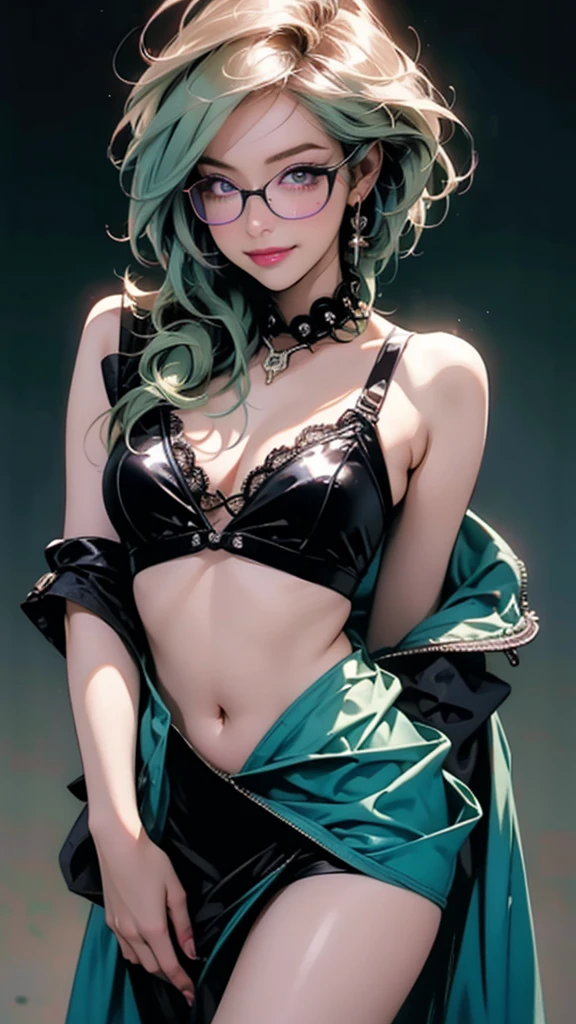 (Masterpice), (HD), (Detailed) ,( piece of art) araffe girl with green hair and black gloves on a couch, long green hair, belle delphine, mikudayo, green hair, long cyan hair, with long turquoise hair, long straight green black hair, dark green hair, green and black hair, 8k)), v from devil may cry as an elf, elf girl