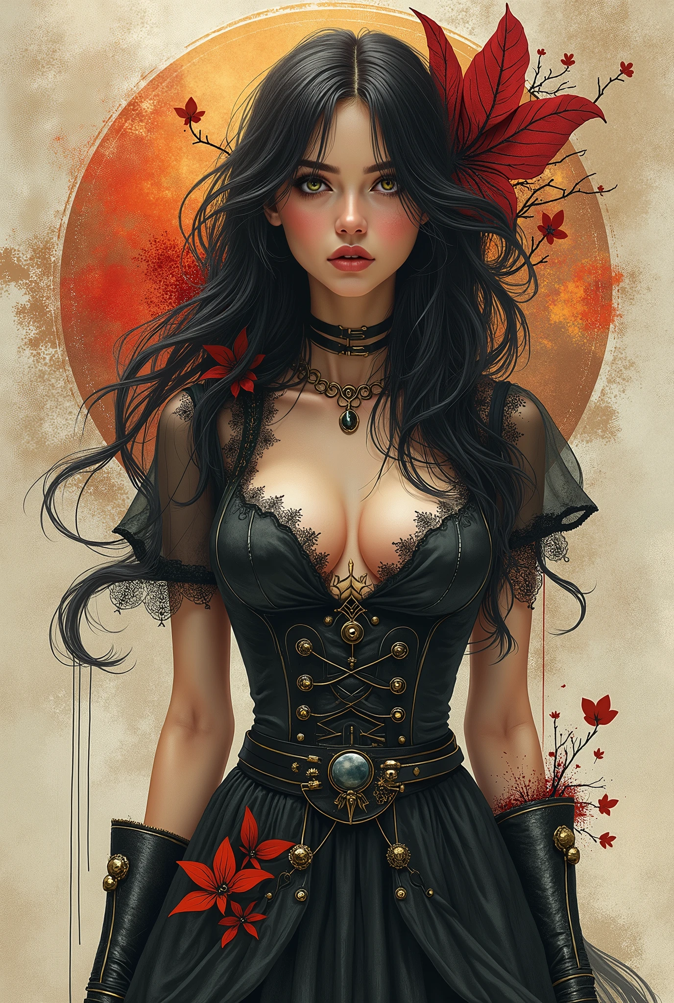 Beautiful portrait of l1z0l in a gothic composition, ink and watercolor, movie poster, high resolution, many details, perfect anatomy, KTH Detail - poster VN