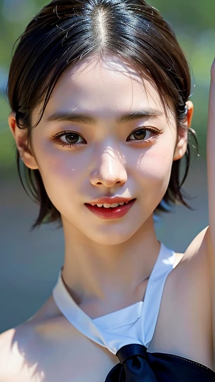(Highest quality,masterpiece:1.3,Ultra-high resolution),(Very detailed,Caustics,8K),(Realistic:1.4,RAW shooting),(Smiling girls splashing water on each other),Japanese,18-year-old,cute,Black Short Hair,(big ),Bikini Swimwear,(Face Focus),(Face close-up),(Bust up shot),(Low position),(Low Angle),Clear and beautiful sea,Beach,sun,strong sunlight,Lens flare,Natural light,Professional Writing
