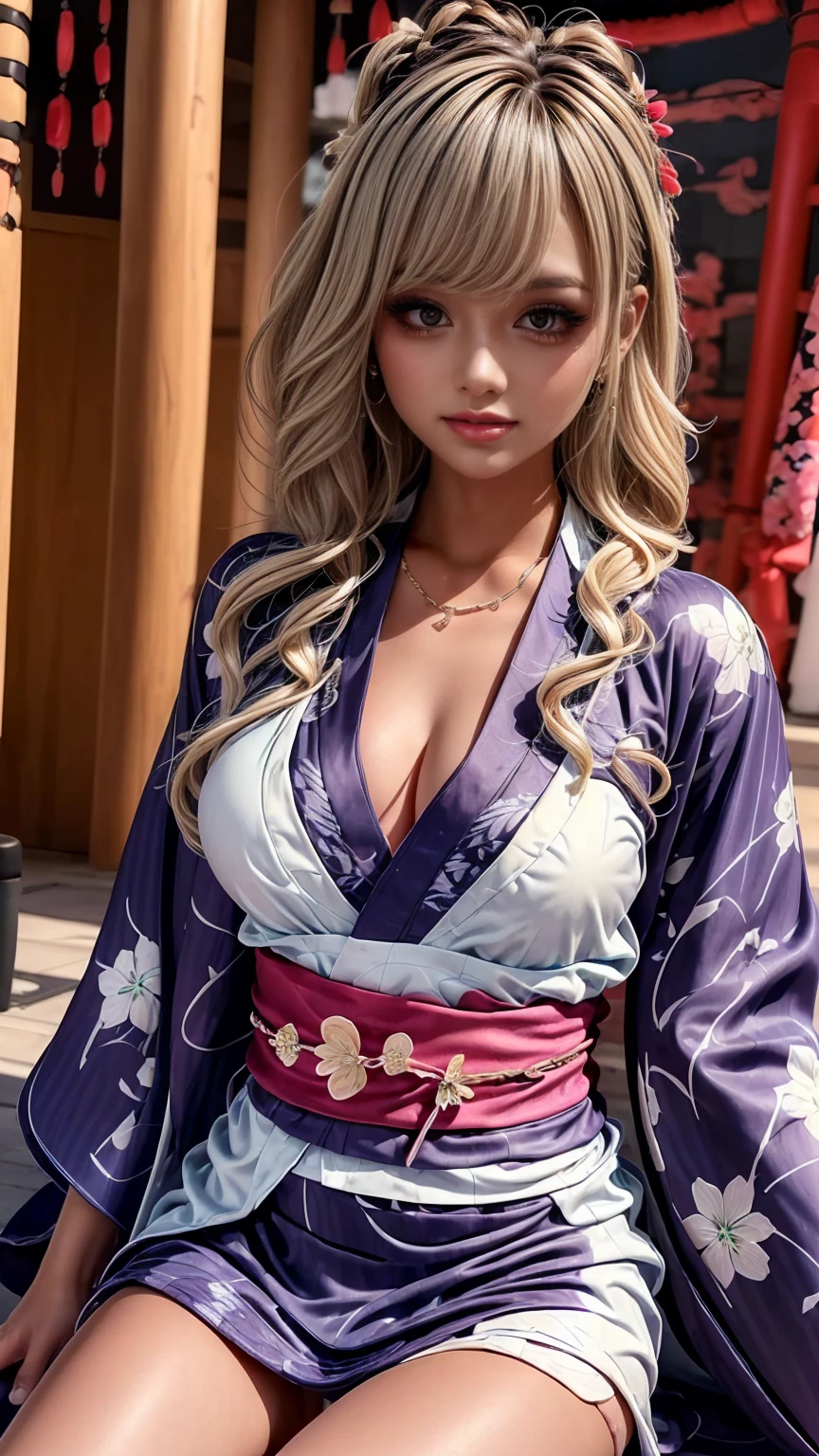 young blonde big breast naked in kimono