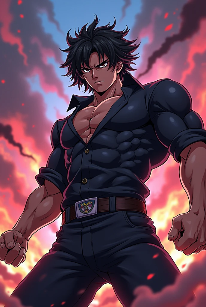arafed male with a muscular body and a chain around his neck, photorealistic human goku, badass anime 8 k, muscular male hero, fighting game character, epic 8 k hd anime shot, male anime character, muscular character, muscular! cyberpunk, as a character in tekken, broly, anime character; full body art, muscular male undead cyborg --auto
