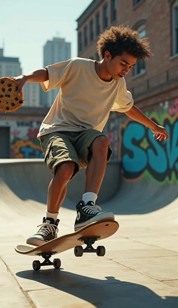 A little boy playing in a skate park