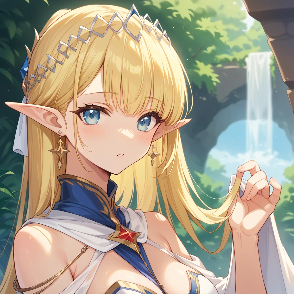 ((Best Quality)), ((masterpiece)), (detailed), （Perfect Face）、The woman is Seras Ashleyne, a blonde elf.、The woman is getting married to the aged king in a luxurious wedding hall in the kingdom.