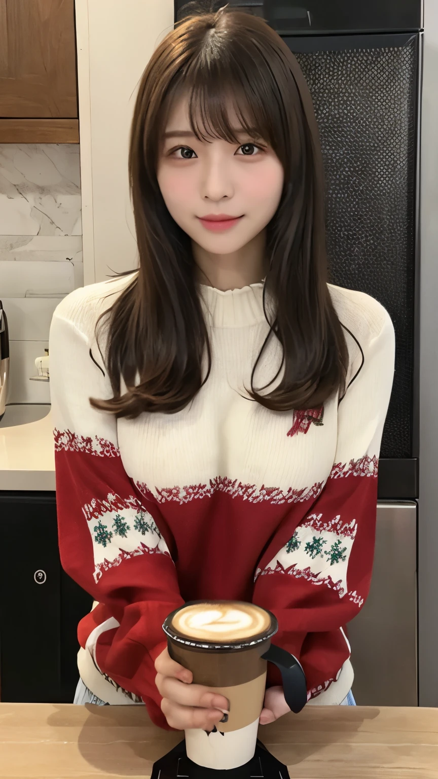 Christmas Sweaters, Cute sweater coffee machine dynamic shot fever々A cup of coffee、Seven high school girl、Big Breasts、