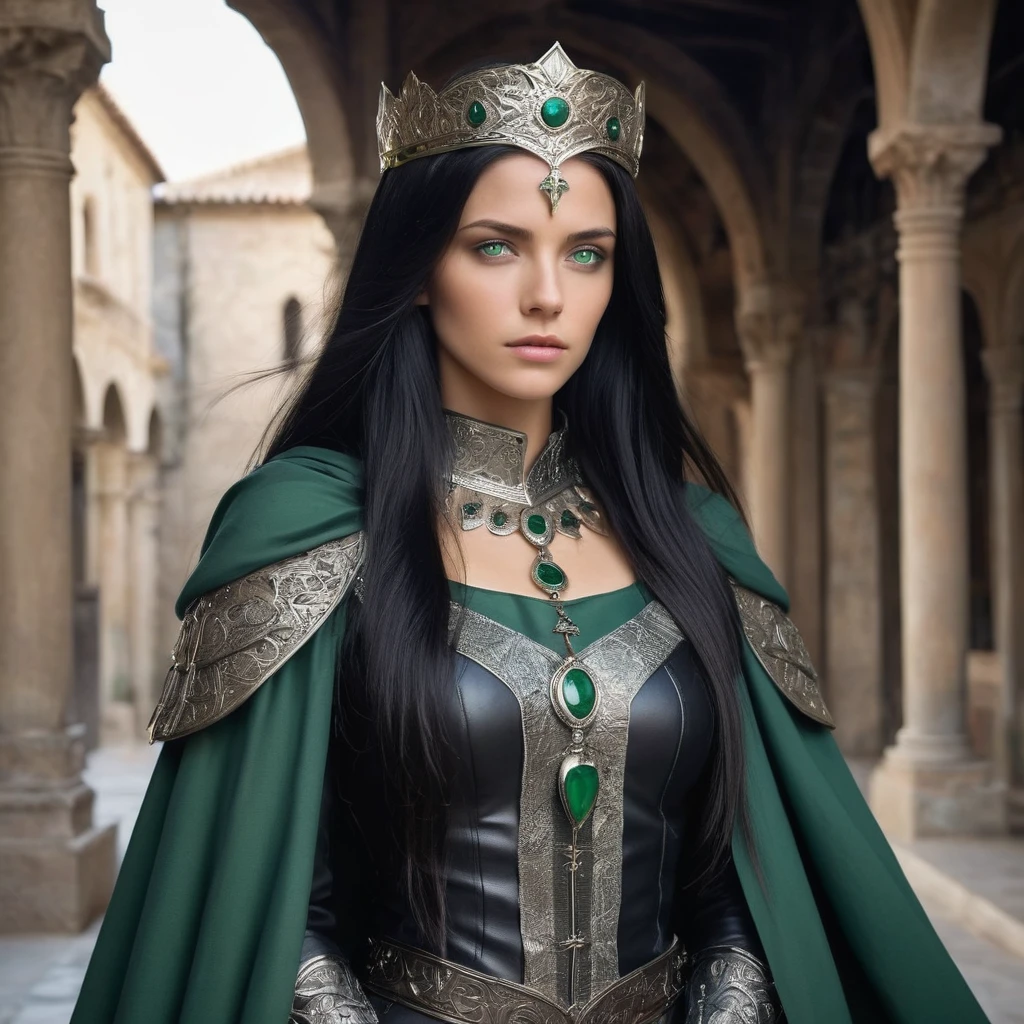 Medieval fantasy man god tanned skin, cheveux courts noirs, Yeux bleu fondés, porte une robe simple vert/noir dans un champ